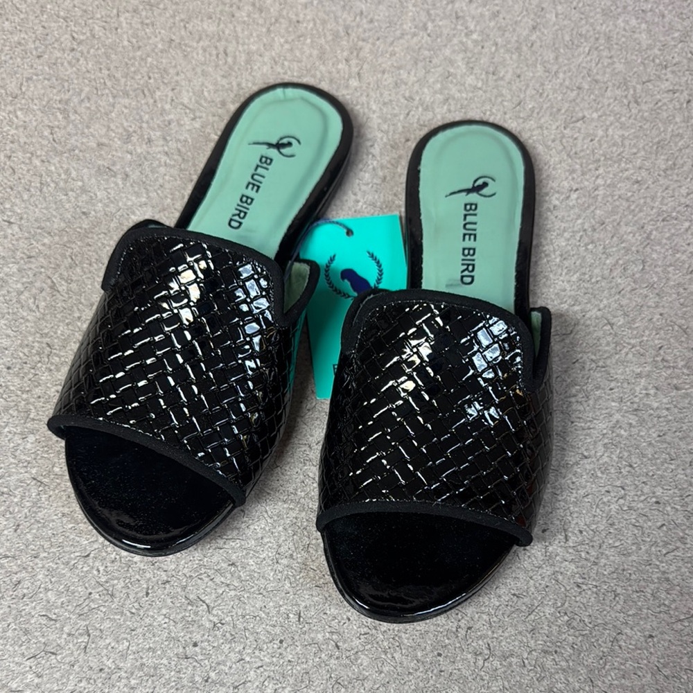 Blue Bird Glossy Black Mules